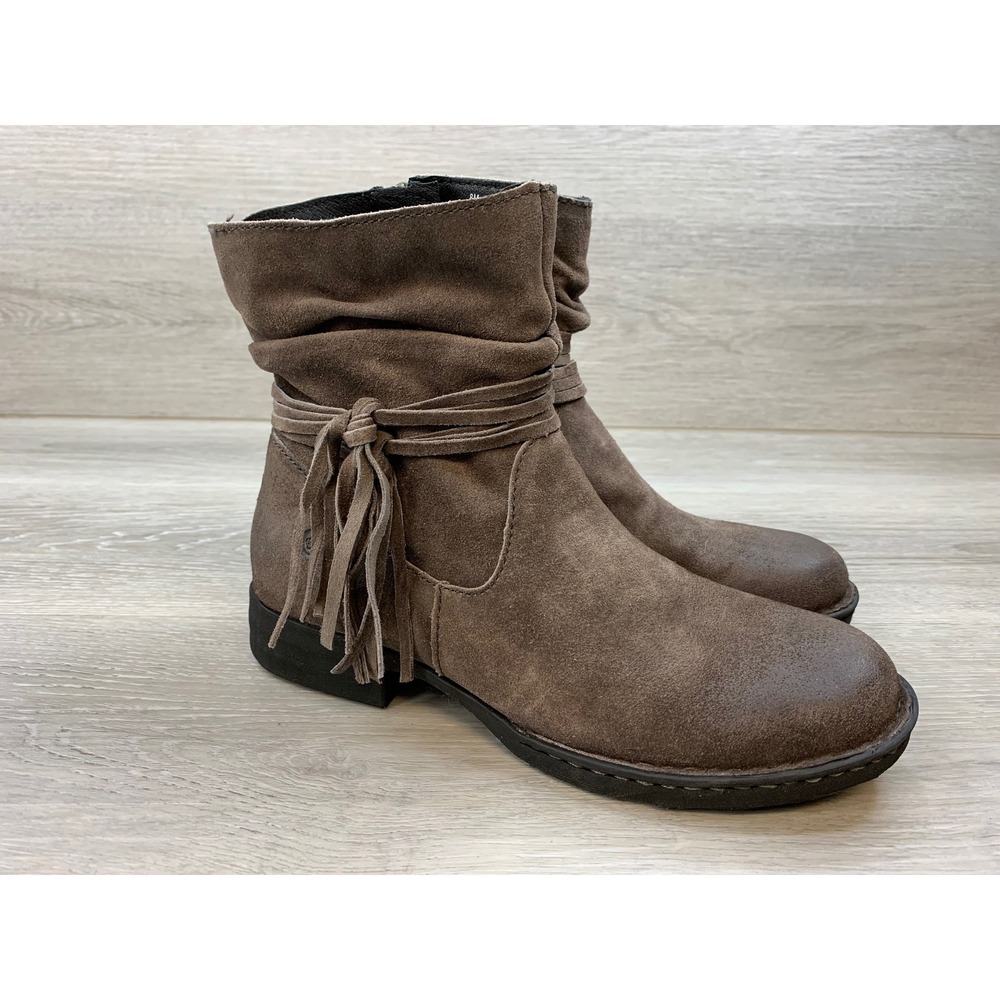 Born Kerri Brown Suede Fringe Tassel Slouch Ankle Boots Women's 8 Comfort Shoes